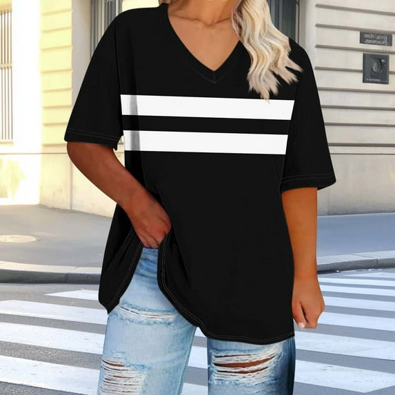 Plus Size Tops 4X Women Under $10 Oversized-neck Short Sleeved Solid Summer Base Shirt Sports T-shirt