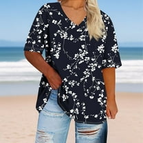 Plus Size Tops 4X Women Under $10 V-neck Short Sleeved Solid Summer Base Shirt Sports T-shirt