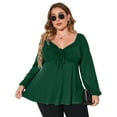 thumbnail image 1 of Plus Size Tops For Women Lantern Sleeve V Neck High Waist Blouse Shirt, 1 of 5