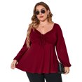 thumbnail image 1 of Plus Size Tops For Women Lantern Sleeve V Neck High Waist Blouse Shirt, 1 of 5