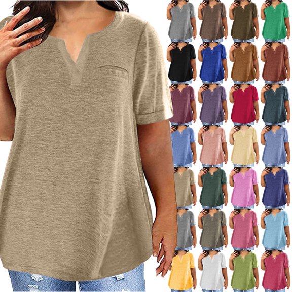 Plus Size Tops For Women Summer V Neck Blouses Short Sleeve Oversize Loose Shirts Women's Tee