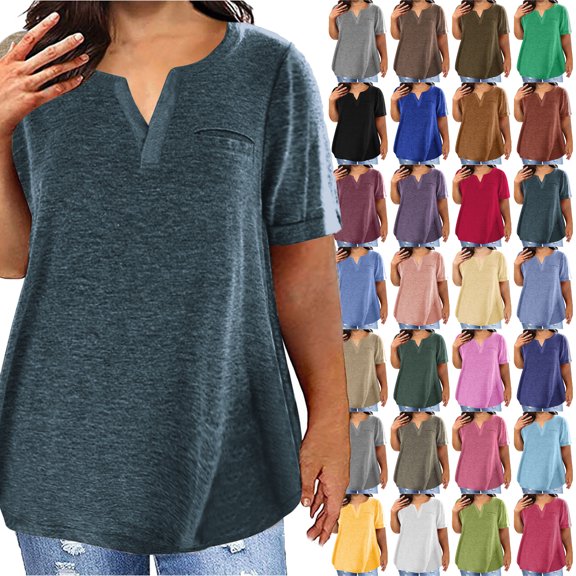 Plus Size Tops For Women Summer V Neck Blouses Short Sleeve Oversize Loose Shirts Women's Tee