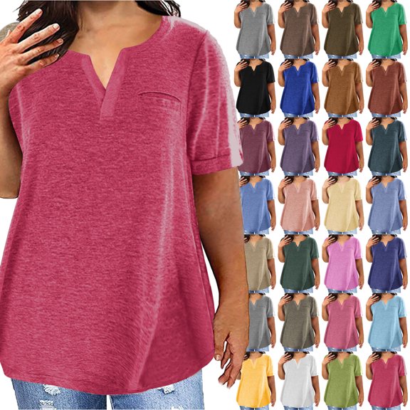 Plus Size Tops For Women Summer V Neck Blouses Short Sleeve Oversize Loose Shirts Women's Tee