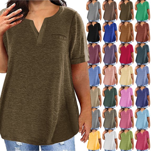 Plus Size Tops For Women Summer V Neck Blouses Short Sleeve Oversize Loose Shirts Women's Tee