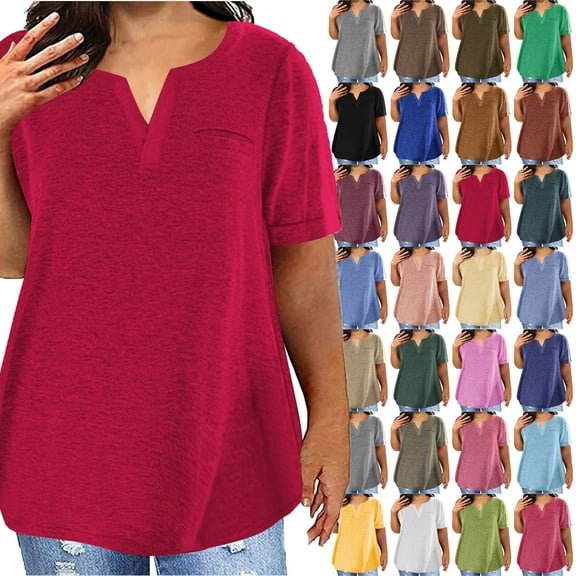 Plus Size Tops For Women Summer V Neck Blouses Short Sleeve Oversize Loose Shirts Women's Tee