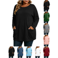 thumbnail image 1 of Plus Size Tops Nelozsy Fashion Women's Casual Solid Color Loose Long Sleeve Round-neck Oversize Shirt Black L, 1 of 9