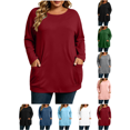 thumbnail image 1 of Plus Size Tops Nelozsy Fashion Women's Casual Solid Color Loose Long Sleeve Round-neck Oversize Shirt Red XXXL, 1 of 9
