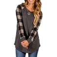 thumbnail image 1 of Plus Size Tops Plaid Harajuku T-Shirts Women Long Sleeve Baseball Tee Shirt Ladies Loose Casual Femme Streetwear Chic Tops, 1 of 2
