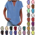 thumbnail image 1 of Plus Size Tops Sawvnm Women's Fashion Solid Button Shirt Female V-Neck Loose T-shirt Blouse Blue XL, 1 of 7
