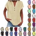 thumbnail image 1 of Plus Size Tops Sawvnm Women's Fashion Solid Button Shirt Female V-Neck Loose T-shirt Blouse Yellow 5XL, 1 of 7