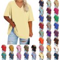 thumbnail image 1 of Plus Size Tops Short Sleeve V-Neck Ladies Tshirts Oversized Solid Tops Clothes under $5.00 Beige M, 1 of 4