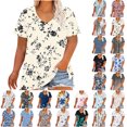 thumbnail image 1 of Plus Size Tops Short Sleeve V-Neck Ladies Tshirts Oversized Solid Tops Clothes under $5.00 Beige XXL, 1 of 5