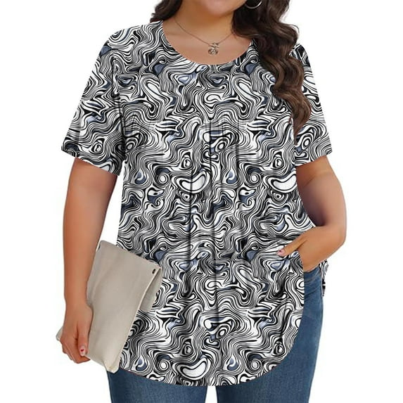 Plus Size Tops T-shirts for Women Tunic Short Sleeve Shirts Floral Blouses Loose Summer Tops Round Neck Summer Fashion Basic Daily Essentials L-5XL