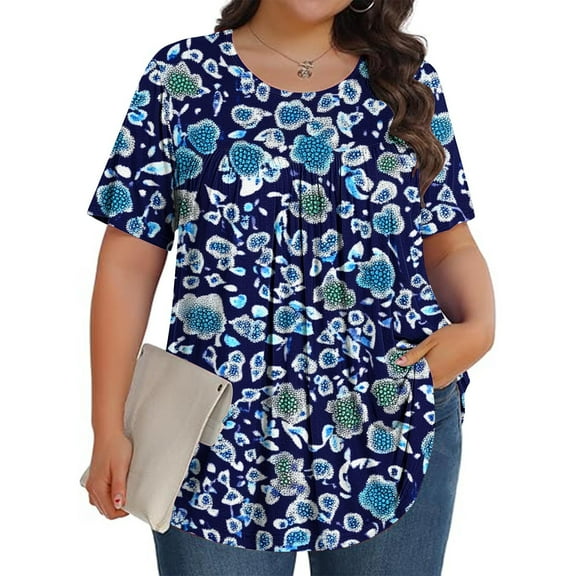 Plus Size Tops T-shirts for Women Tunic Short Sleeve Shirts Floral Blouses Loose Summer Tops Round Neck Summer Fashion Basic Daily Essentials L-5XL