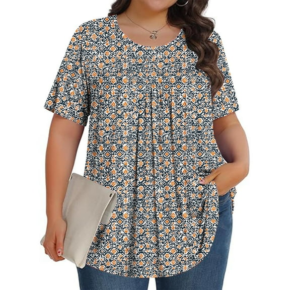 Plus Size Tops T-shirts for Women Tunic Short Sleeve Shirts Floral Blouses Loose Summer Tops Round Neck Summer Fashion Basic Daily Essentials L-5XL