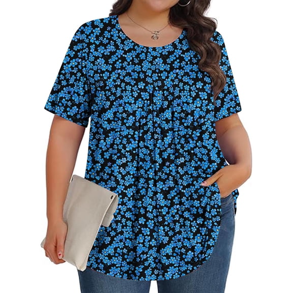 Plus Size Tops T-shirts for Women Tunic Short Sleeve Shirts Floral Blouses Loose Summer Tops Round Neck Summer Fashion Basic Daily Essentials L-5XL