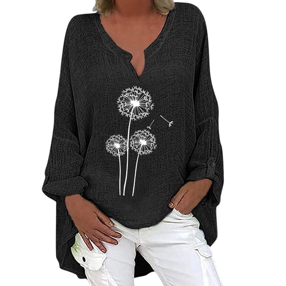 Plus Size Tops Trendy Western Tops for Ladies V-Neck Pullover Loose Tunic Long Sleeve T Shirts Solid Color Sweatshirts Womens Spring Fashion Black XXL