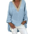 thumbnail image 1 of Plus Size Tops Trendy Western Tops for Ladies V-Neck Pullover Loose Tunic Long Sleeve T Shirts Solid Color Sweatshirts Womens Spring Fashion Light Blue M, 1 of 5