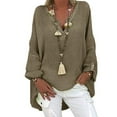 thumbnail image 1 of Plus Size Tops Trendy Western Tops for Ladies V-Neck Pullover Loose Tunic Long Sleeve T Shirts Solid Color Sweatshirts Womens Spring Fashion brown XXXL, 1 of 5