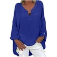 thumbnail image 1 of Plus Size Tops Trendy Western Tops for Ladies V-Neck Pullover Loose Tunic Long Sleeve T Shirts Solid Color Sweatshirts Womens Spring Fashion Blue S, 1 of 7