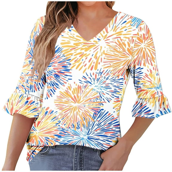 Plus Size Tops for Women 3/4 Sleeve Summer Blouses 3/4 Sleeves Summer Work out Tops for Women Oversized Tshirts for Women Graphic Western