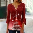 thumbnail image 1 of Plus Size Tops for Women Christmas Long Sleeved Tunic Printed Casual V-neck Pullover Flowy Tunic Top Pleated Casual Blouses Loose Fit Dressy Womens Tops Red XXL, 1 of 5
