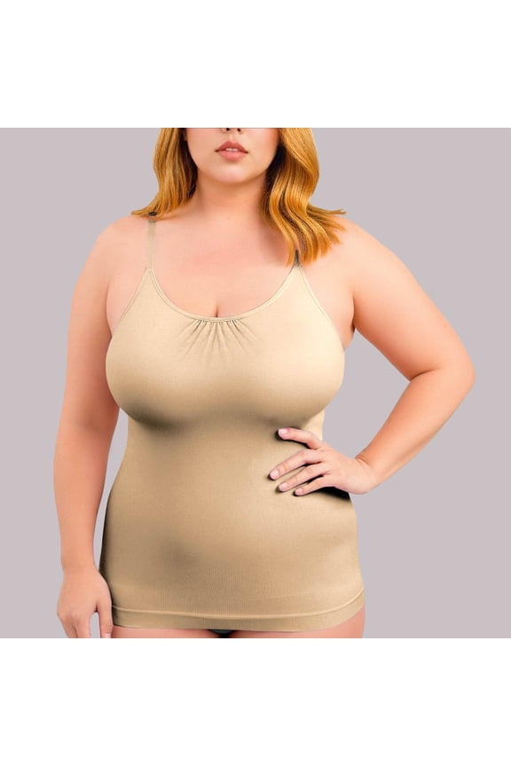 Plus Size Tops For Women Compression Tank Tops for Women High Shaping Scoop & V-Neck Cami Shapewear Tummy Control Camisole Tank Tops for Women Plus Size Tank Tops