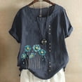thumbnail image 1 of Plus Size Tops Women Cotton and Linen Tunic Blouse O-Neck Short Sleeve Tops Loose Button Baggy Daisy Blouses, 1 of 5
