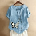 thumbnail image 1 of Plus Size Tops Women Cotton and Linen Tunic Blouse O-Neck Short Sleeve Tops Loose Button Baggy Daisy Blouses, 1 of 3