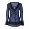 thumbnail image 1 of Plus Size Tops for Women Women Fashion Casual Fold Buttons Contrast Color Long Sleeve V-Neck Tops Full-Sleeve Tops Blouse Loose Top T-Shirt Blouse Solid Casual Long Sleeves Hight Neck Shirts, 1 of 4