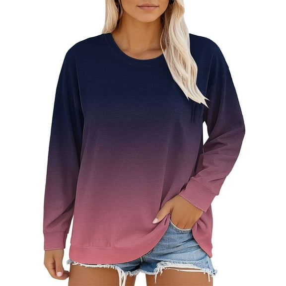 Plus Size Tops for Women Lightweight Sweatshirts Basic Tees Shirts Tie-Dye Loose Fit T Shirt Work Out Shirts Women Oversize Tops Long Sleeve Tunic Tops Sweatshirt for Women Purple S-5XL