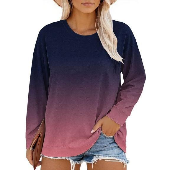 Plus Size Tops for Women Long Sleeve Tunic Tops Relaxed Fit Soft Comfortable Blouse Crew Neck Tie-Dye Lightweight Sweatshirts Plus Size Womens Clothing Basic Tees Shirts Round Neck Purple S-5XL