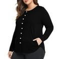 thumbnail image 1 of Plus Size Tops for Women Ndbuld Women Women's Plus Size Long Sleeved Solid Color Bottom Pocket Button Cardigan Casual Top Short Sleeve Blouse on Clearance L-5XL Black 5XL, 1 of 1