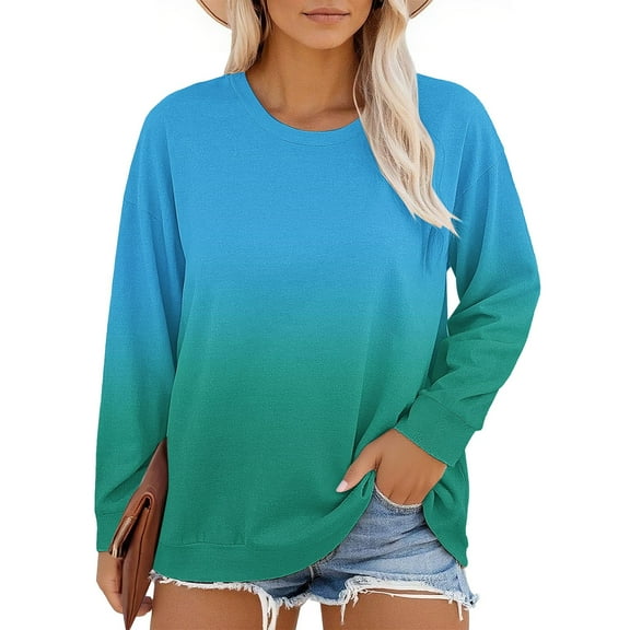 Plus Size Tops for Women Oversize Tops Long Sleeve Tunic Tops Going Out Tops Workout Athletic Yoga Blouse Basic Tees Shirts Tie-Dye Loose Fit T Shirt Fall Outfits Plus Size Shirts Light blue S-5XL