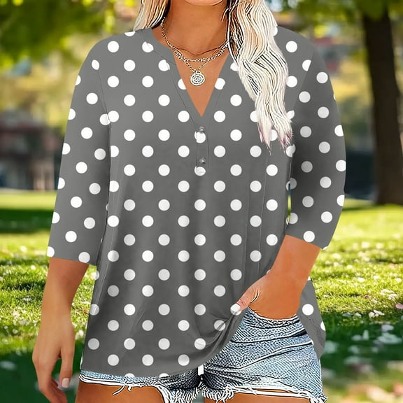 Xdegoge Plus Size Tops for Women Summer 3/4 Sleeve Tunic Shirts V Neck Oversized Loose Fit Floral Print Fashion T Shirt Dressy Casual Work Blouses Y2K Boho Vacation Tees s