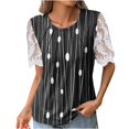 thumbnail image 1 of Plus Size Tops for Women ,Summer Tops,Women's Fashion Printed T-shirt Lace Short Sleeves Blouse Round Neck Casual Tops Clearance Sales Today Deals Prime, 1 of 4