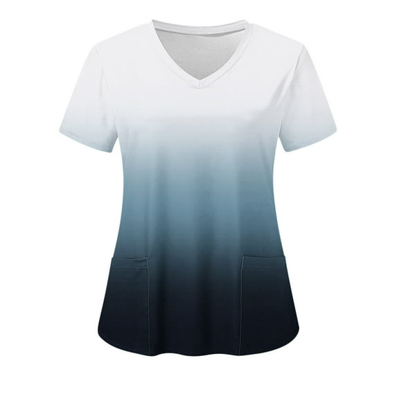 Plus Size Tops for Women,Summer Tops,Women's Fashion Short Sleeve V-Neck Tops Working Uniform Printing Pocket Blouse Tops