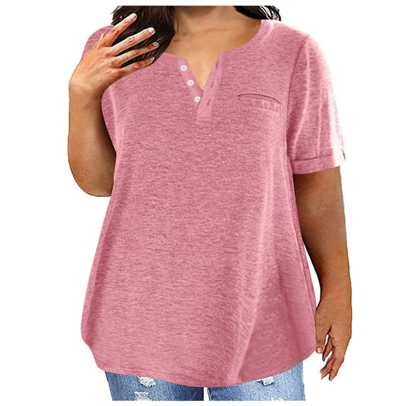 Plus Size Tops for Women, V Neck T Shirts for Women Short-Sleeve V-Neck T-Shirt Sexy Wrap Shirt Short Sleeve Tunic Top Shirts Womens Summer Tops Loose Tops Blous #3