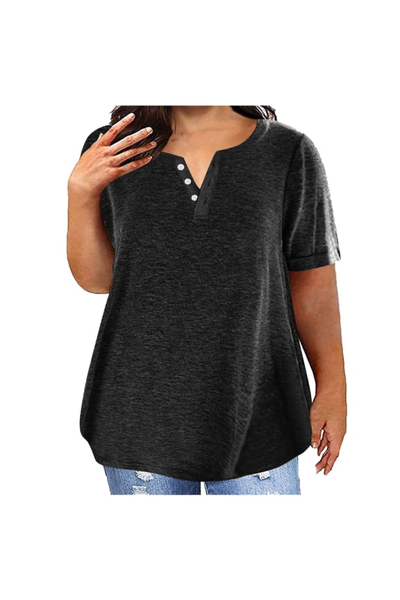 Plus Size Tops for Women, V Neck T Shirts for Women Short-Sleeve V-Neck T-Shirt Sexy Wrap Shirt Short Sleeve Tunic Top Shirts Womens Summer Tops Loose Tops Blous #3