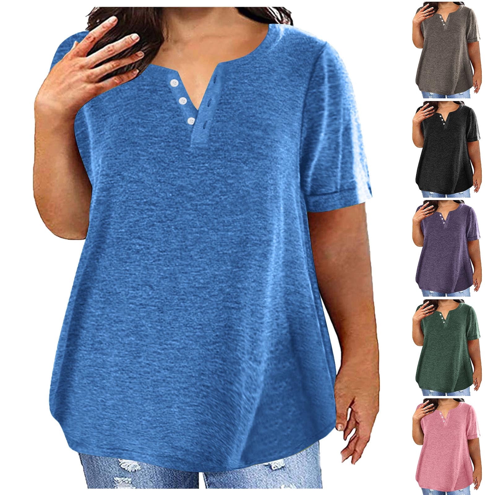 Plus Size Tops for Women, V Neck T Shirts for Women Short-Sleeve V-Neck ...