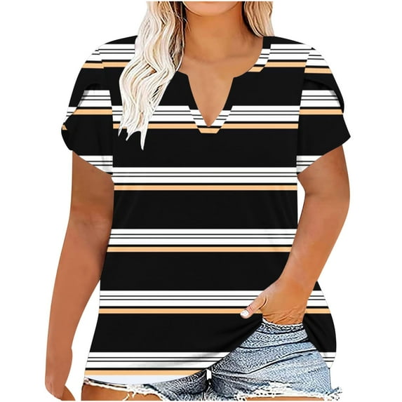 Plus Size Tops for Women, V Neck T Shirts for Women Short-Sleeve V-Neck T-Shirt Sexy Wrap Shirt Short Sleeve Tunic Top Shirts Womens Summer Tops Loose Tops Blous