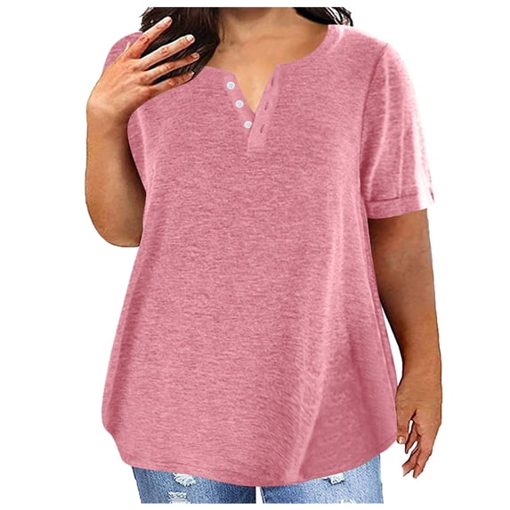 Plus Size Tops for Women, V Neck T Shirts for Women Short-Sleeve V-Neck T-Shirt Sexy Wrap Shirt Short Sleeve Tunic Top Shirts Womens Summer Tops Loose Tops Blous #4