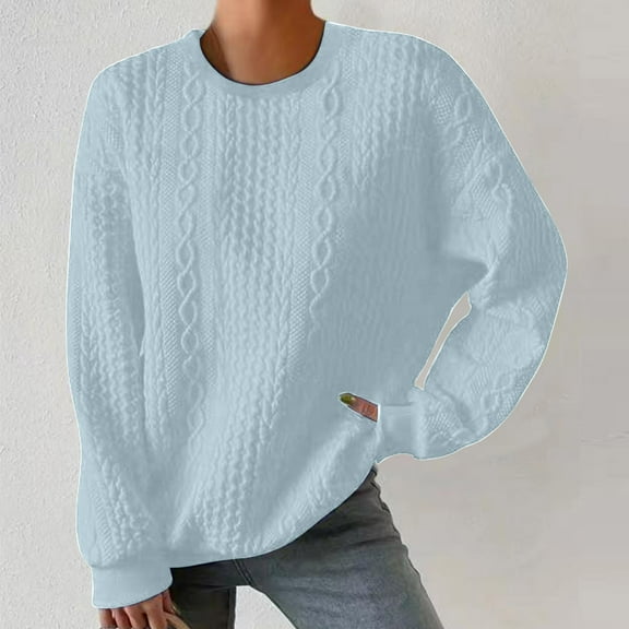 Plus Size Tops for Women Viikei Fall Tops for Womens 2025 Trendy,Womens Oversized Round Neck Fall Winter Casual Quilted Long Sleeve Drawstring Pocketed Sweatshirts Pullover Tops Light Blue L