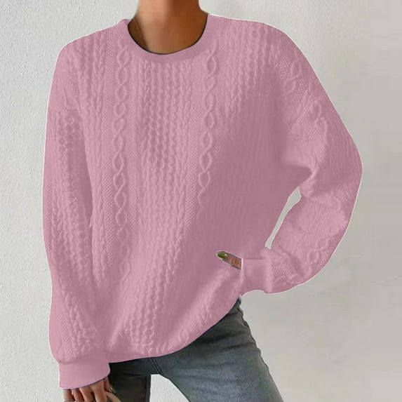 Plus Size Tops for Women Viikei Hoodies for Women Clearance $10,Womens Oversized Round Neck Fall Winter Casual Quilted Long Sleeve Drawstring Pocketed Sweatshirts Pullover Tops Pink XXL