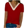 thumbnail image 1 of Plus Size Tops for Women Viikei Summer Short Sleeve Tops for Womens Plus Size Trendy Lace V-Neck Lightweight Comfy Shirt Casual Solid Color Blouse for Ladies Women's T-shirt Top, 1 of 4