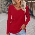 thumbnail image 1 of Plus Size Tops for Women Viikei Womens Tops Long Sleeve Clearance under $5,Women's Fashion Casual V-neck Long Sleeve T-Shirts Solid Color Basic Tops Tees Blouses Red S, 1 of 5