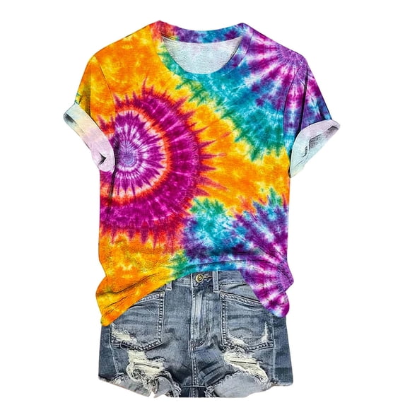 Plus Size Tops Womens Tie Dye Gradient Tshirts Summer Short Sleeve Going Out Tees Hippie Rainbow Shirts Hip Hop Shirts 2026 Spring Summer Limited-time offer