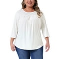 thumbnail image 1 of Agnes Orinda Plus Size Tops for Curvy Women 3/4 Sleeve Crochet Lace Detail Blouse Top Tunic Flowy Casual Shirt 2X White, 1 of 6