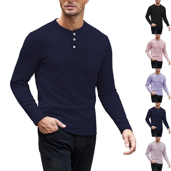 Plus Size Tops for Men Henrycollar Solid Color Button Round Neck Tops Daily Commute Outfit