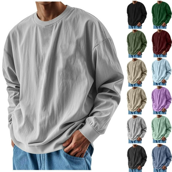 Plus Size Tops for Mens 2026 Fashion Solid Color Casual Long Sleeve Loose Button Sports Stan-up Collar Blouse Shirt